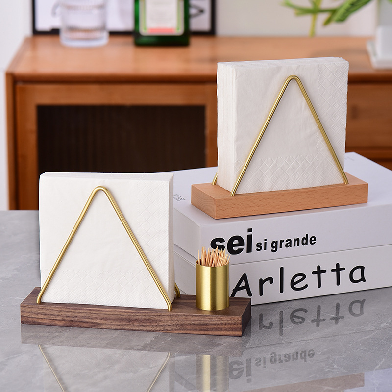 Drevený zvislý zásobník na servítky, štvorcový tvar, povrch s elektroplatingovou úpravou, moderný minimalistický štýl, možnosť súkromnej značky