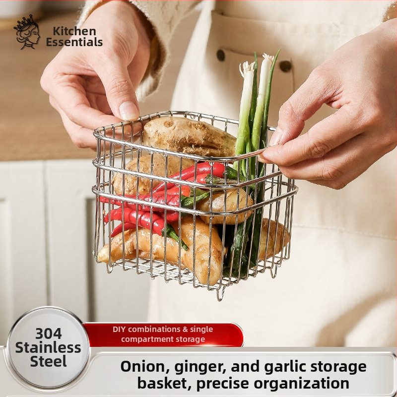 Seinasse paigaldatav köögikorv, 304 roostevabast terasest, küüslaugu ja sibula hoidmiseks, köögiviljade hoidmiseks, kaasaegne minimalistlik stiil