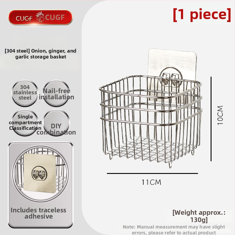 Seinasse paigaldatav köögikorv, 304 roostevabast terasest, küüslaugu ja sibula hoidmiseks, köögiviljade hoidmiseks, kaasaegne minimalistlik stiil
