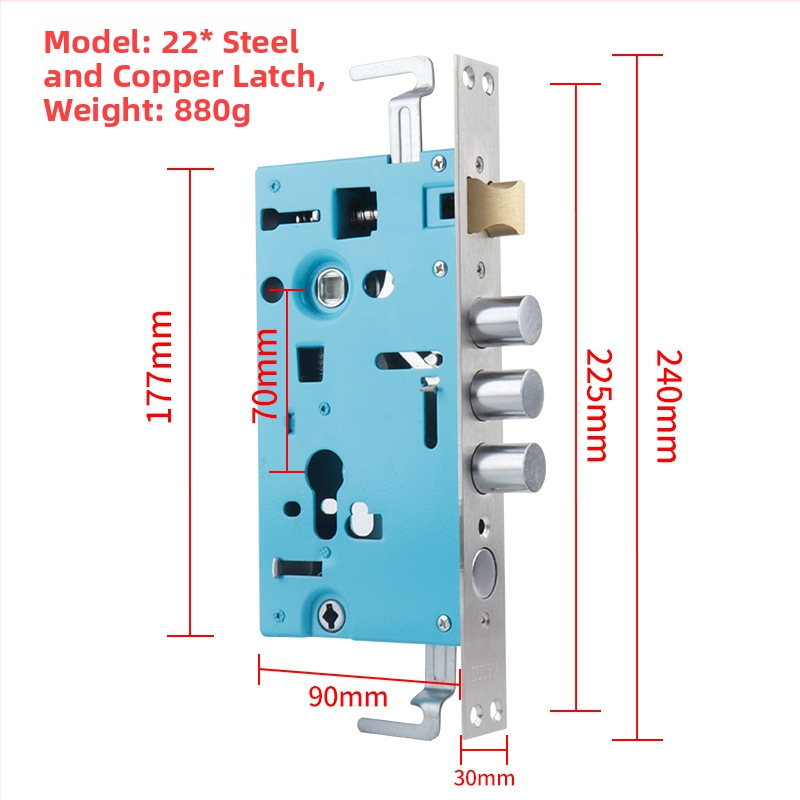 Telo zámku proti krádeži pre vstupné dvere; Model: 24x240 štvorcový / 30x240 guľatý; Materiál: nerezové železo; Hmotnosť: 900 g; Rozsah použitia: vstupné dvere s ochranou proti krádeži