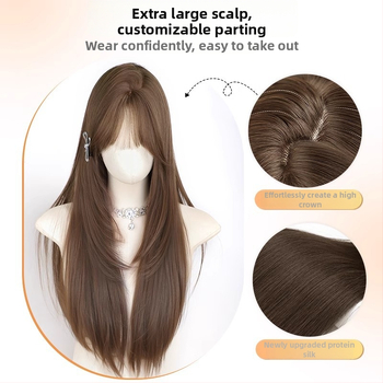 Sieviešu garā taisnu matu parūka — dabisks stils, augstas temperatūras izturīgas šķiedras, mašīniskā ražošana