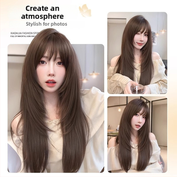 Sieviešu garā taisnu matu parūka — dabisks stils, augstas temperatūras izturīgas šķiedras, mašīniskā ražošana