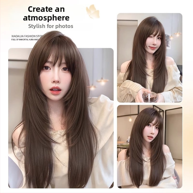 Naiste pikkade sirgete juuksed parukas — loomulik stiil, kõrge temperatuurikindel kiud, masinatega valmistatud