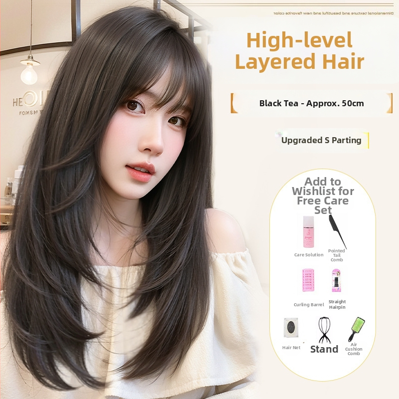 Sieviešu garā taisnu matu parūka — dabisks stils, augstas temperatūras izturīgas šķiedras, mašīniskā ražošana