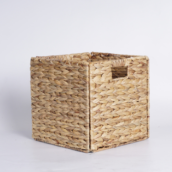 Coș de depozitare țesut manual din Water Hyacinth, pliabil cu sârmă de fier, model XHW-XH0001, stil retro