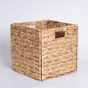 Coș de depozitare țesut manual din Water Hyacinth, pliabil cu sârmă de fier, model XHW-XH0001, stil retro
