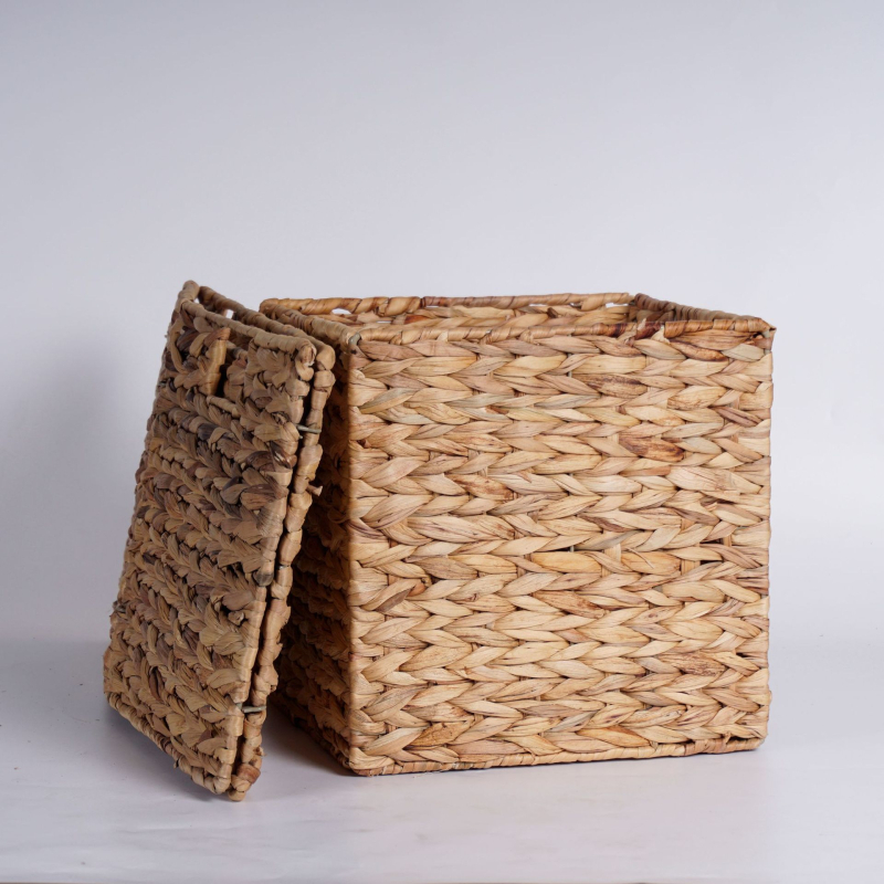 Coș de depozitare țesut manual din Water Hyacinth, pliabil cu sârmă de fier, model XHW-XH0001, stil retro