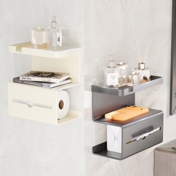 Стенно монтиран държач за тоалетна хартия с вакуумно закрепване без пробив, квадратна рамка от въглеродна стомана, пластмасово покритие, модерен минималистичен стил