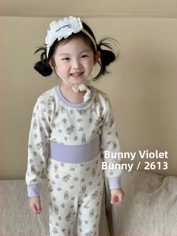 Vaikų šilto medvilnės komplektas rudens–žiema, dvi dalys (viršus ir apačia), elastingas audinys, aukštas liemuo skrandžio apsaugai, miego drabužiai