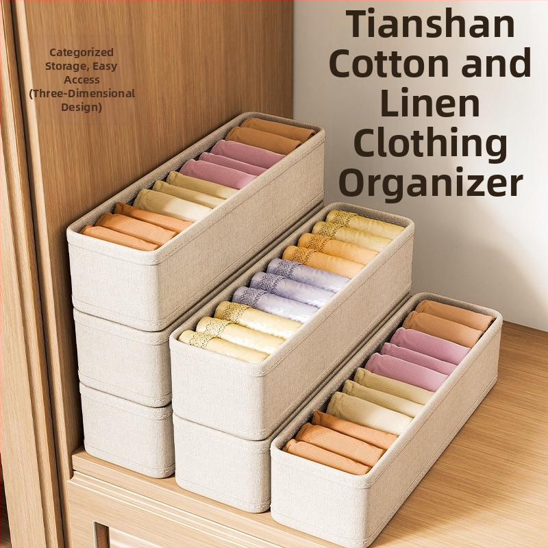 Kokkupandav kangast säilituskast riidekapile – puuvillane-lina materjal, 3 L maht, sobib aluspesu ja sokkide jaoks