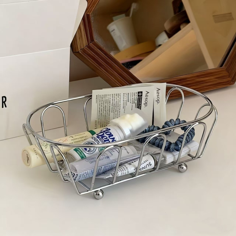 Skladišna košarica — japanskog stila minimalistička željezna odvodna košarica; Materijal: željezo; Model: mini željezna košarica; Stil: moderni minimalizam; Pogodno za kozmetiku, nakit, daljinske upravljače, voće i povrće