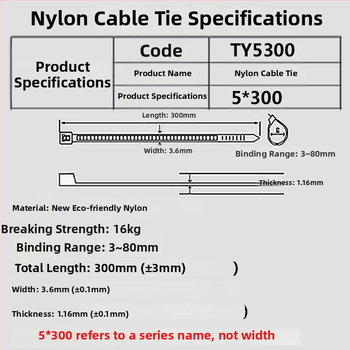 Savarankiškai užrakinančios nailono kabelinės dirželiai, diapazonas 3-80 mm, tempiamumas apie 15 kg, medžiaga: ekologiškas nailonas