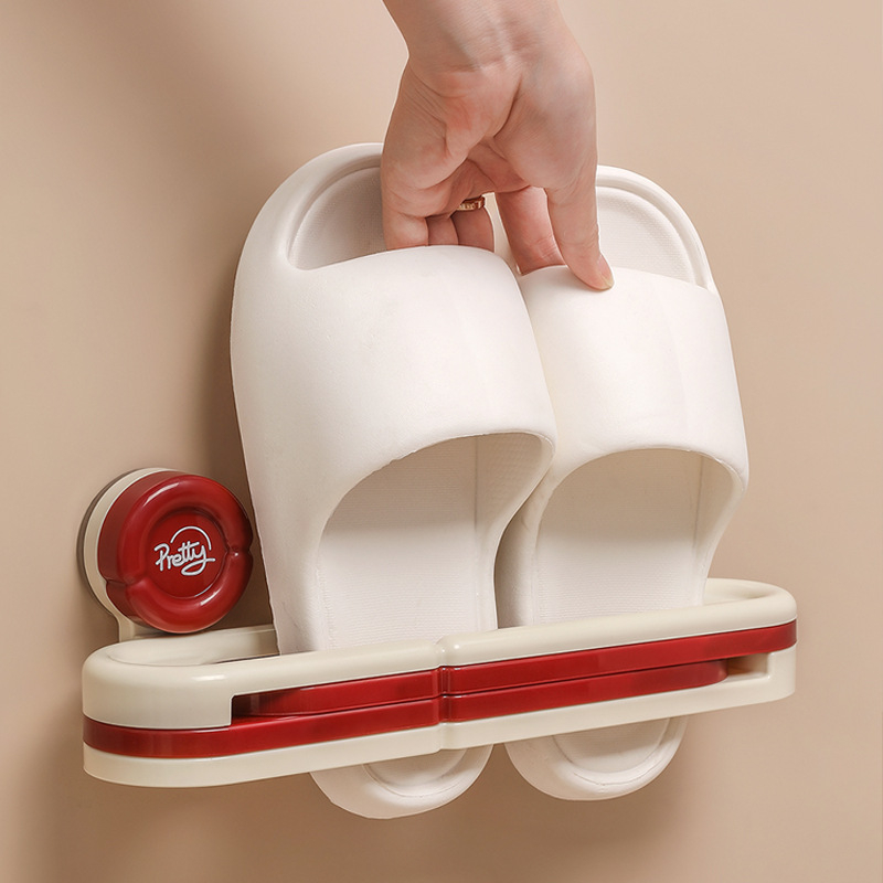 Raft pentru papuci de baie - montaj pe perete fără găuri, din plastic, 1 etaj, organizator baie