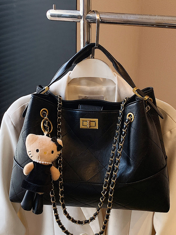 Geantă crossbody bucket din velur cu aspect căptușit (formă orizontal pătrată; închidere cu lacăt; interior laminat cu fermoar; curea simplă)