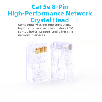 RJ45 kristalinė jungtis su kristaline galva, 8P8C, modelis Super Five 100, prekė Minjing, pakuotė 100 vnt. tinklo kabeliavimui