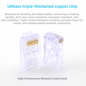 RJ45 kristalinė jungtis su kristaline galva, 8P8C, modelis Super Five 100, prekė Minjing, pakuotė 100 vnt. tinklo kabeliavimui