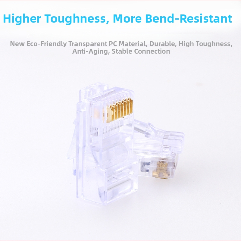 RJ45 kristalinė jungtis su kristaline galva, 8P8C, modelis Super Five 100, prekė Minjing, pakuotė 100 vnt. tinklo kabeliavimui