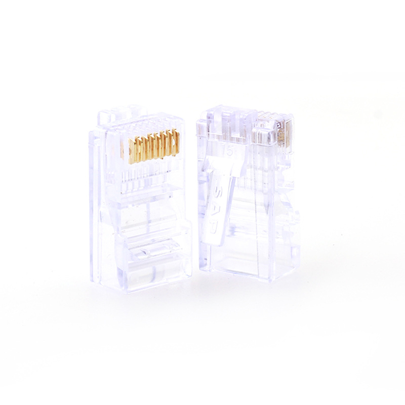 RJ45 kristalinė jungtis su kristaline galva, 8P8C, modelis Super Five 100, prekė Minjing, pakuotė 100 vnt. tinklo kabeliavimui