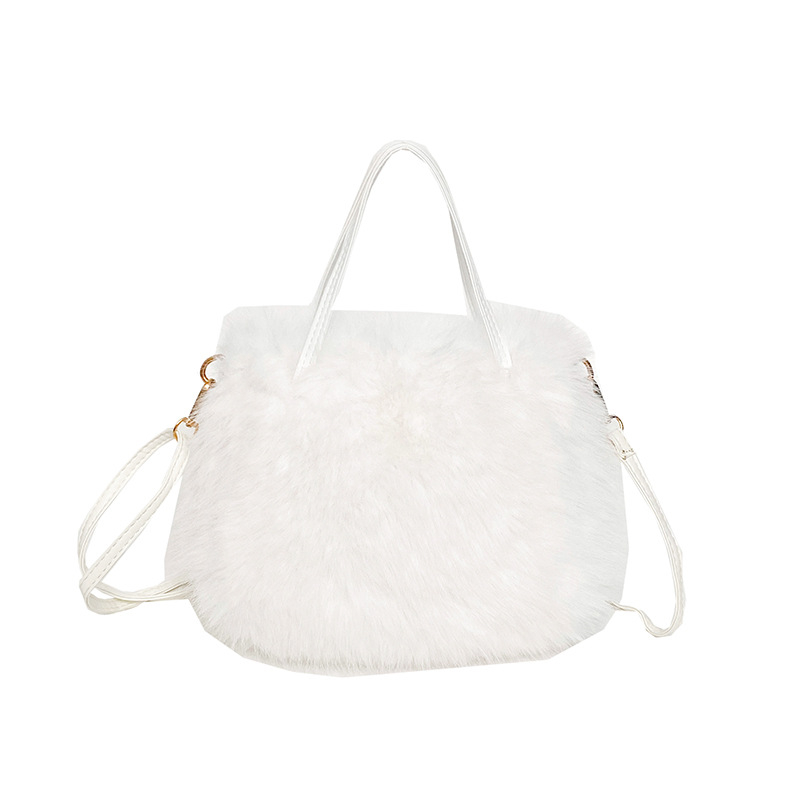 Női városi egyszerű stílusú táska, plüss anyagból, vízszintes négyszögletes forma, mágneszár, belső cipzáros zseb