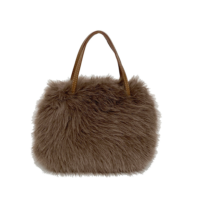 Női városi egyszerű stílusú táska, plüss anyagból, vízszintes négyszögletes forma, mágneszár, belső cipzáros zseb