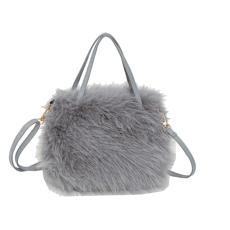 Női városi egyszerű stílusú táska, plüss anyagból, vízszintes négyszögletes forma, mágneszár, belső cipzáros zseb