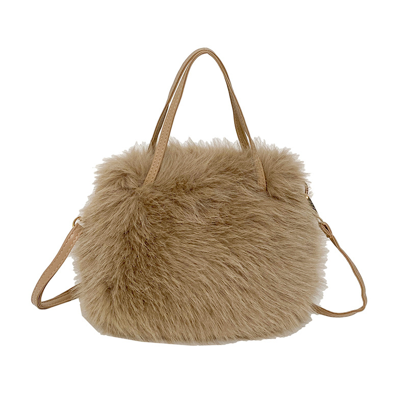 Női városi egyszerű stílusú táska, plüss anyagból, vízszintes négyszögletes forma, mágneszár, belső cipzáros zseb