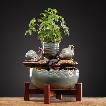 Keramikinis stalinis vandens dekoras, naujojo kinų stiliaus, rankų dažytas, glazūruotas paviršius, su vandens cirkuliacija (keramika; rankų dažymas; glazūruotas paviršius; naujojo kinų stilius; vandens cirkuliacija)