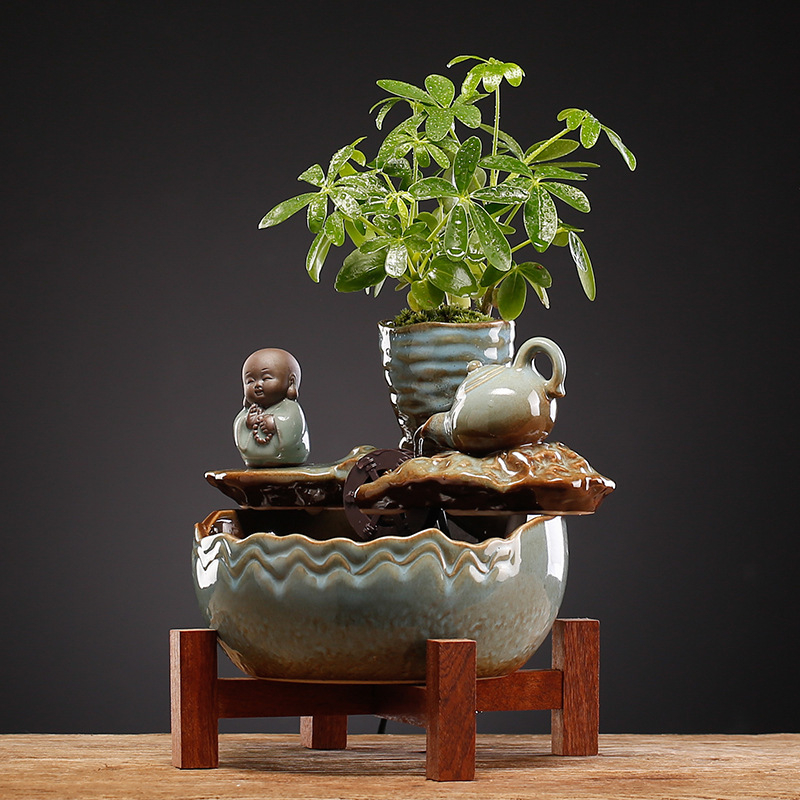 Keramikinis stalinis vandens dekoras, naujojo kinų stiliaus, rankų dažytas, glazūruotas paviršius, su vandens cirkuliacija (keramika; rankų dažymas; glazūruotas paviršius; naujojo kinų stilius; vandens cirkuliacija)