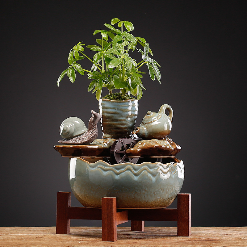 Keramikinis stalinis vandens dekoras, naujojo kinų stiliaus, rankų dažytas, glazūruotas paviršius, su vandens cirkuliacija (keramika; rankų dažymas; glazūruotas paviršius; naujojo kinų stilius; vandens cirkuliacija)