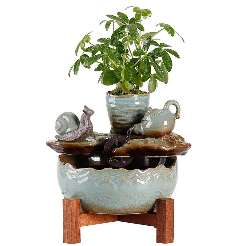 Keramikinis stalinis vandens dekoras, naujojo kinų stiliaus, rankų dažytas, glazūruotas paviršius, su vandens cirkuliacija (keramika; rankų dažymas; glazūruotas paviršius; naujojo kinų stilius; vandens cirkuliacija)