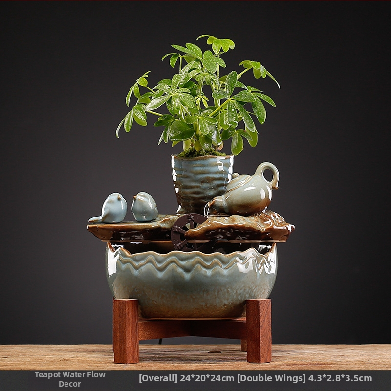 Keramikinis stalinis vandens dekoras, naujojo kinų stiliaus, rankų dažytas, glazūruotas paviršius, su vandens cirkuliacija (keramika; rankų dažymas; glazūruotas paviršius; naujojo kinų stilius; vandens cirkuliacija)