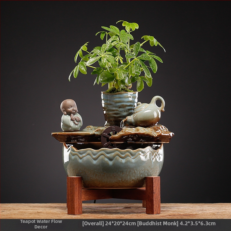 Keramikinis stalinis vandens dekoras, naujojo kinų stiliaus, rankų dažytas, glazūruotas paviršius, su vandens cirkuliacija (keramika; rankų dažymas; glazūruotas paviršius; naujojo kinų stilius; vandens cirkuliacija)