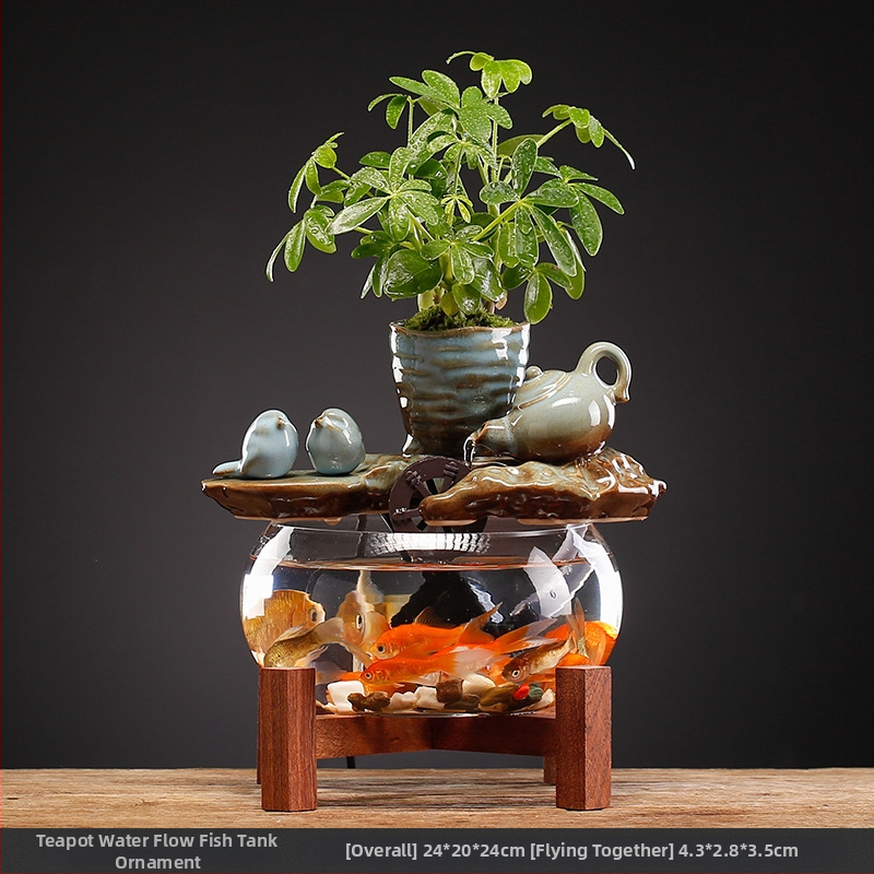 Keramikinis stalinis vandens dekoras, naujojo kinų stiliaus, rankų dažytas, glazūruotas paviršius, su vandens cirkuliacija (keramika; rankų dažymas; glazūruotas paviršius; naujojo kinų stilius; vandens cirkuliacija)