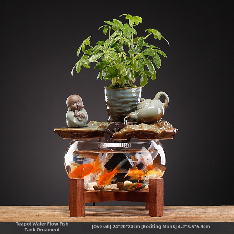 Keramikinis stalinis vandens dekoras, naujojo kinų stiliaus, rankų dažytas, glazūruotas paviršius, su vandens cirkuliacija (keramika; rankų dažymas; glazūruotas paviršius; naujojo kinų stilius; vandens cirkuliacija)