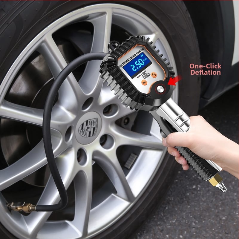 Elektroniska riepu spiediena mērīšanas ierīce ar digitālu displeju, uzpūšamā galviņa, atbrīvošanas vārsts, augsta precizitāte, portatīvs, modelis YJ-XA001