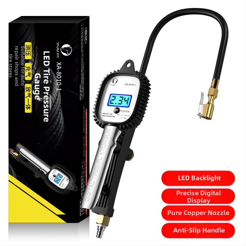 Elektroniska riepu spiediena mērīšanas ierīce ar digitālu displeju, uzpūšamā galviņa, atbrīvošanas vārsts, augsta precizitāte, portatīvs, modelis YJ-XA001