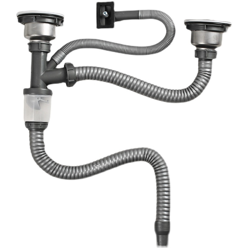 Műanyag konyhai mosogatólefolyó-készlet — S-alakú görbület, húzó típus, kompatibilis egy- vagy kétsz slotos csatlakozáshoz, modern minimalist stílus