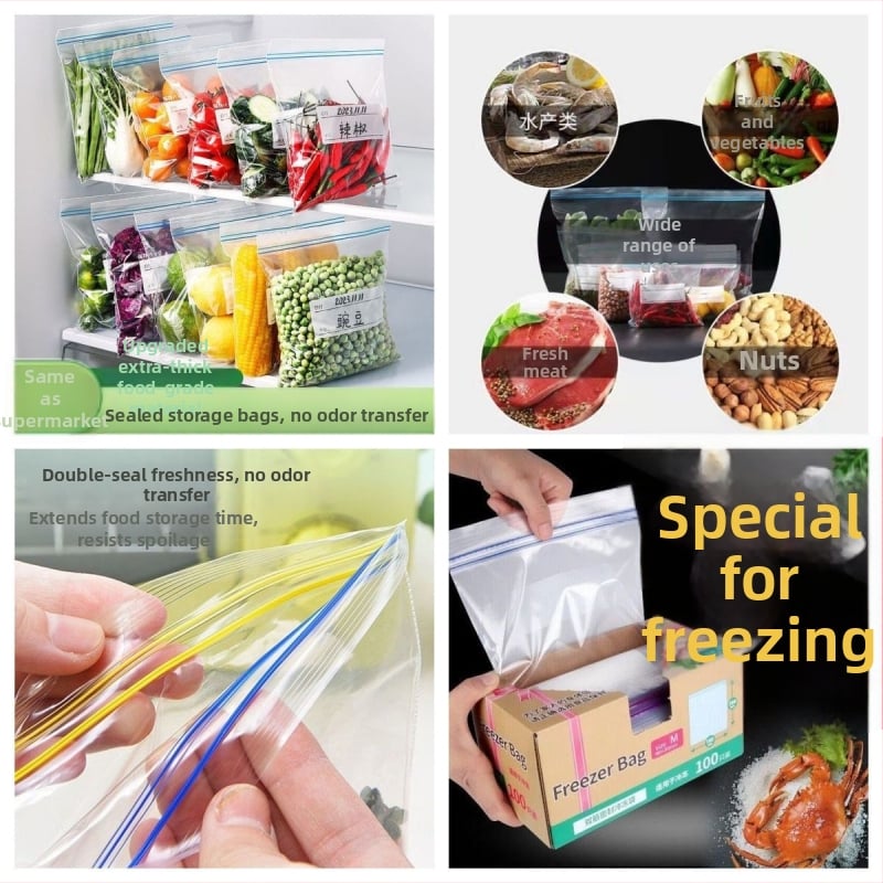 Aishangla šviežumo laikymo užsandarinti maišeliai šaldytuvui, plastikiniai, 100 vienetų, užsandaromi, atsparūs temperatūrai -60°C–100°C