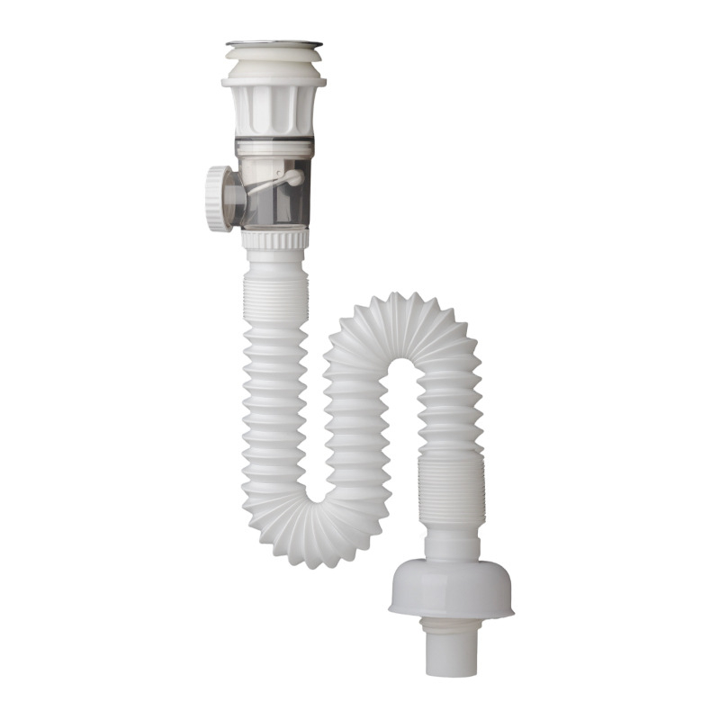 Drenaj tip flip pentru chiuveta de baie, material ABS și oțel inoxidabil, formă S, stil modern minimalist