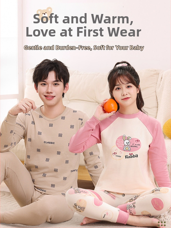 Vaikų 100% medvilnės terminis komplektas – unisex, apvalios kaklo iškirptė, rudens/žiemos pagrindinė apranga