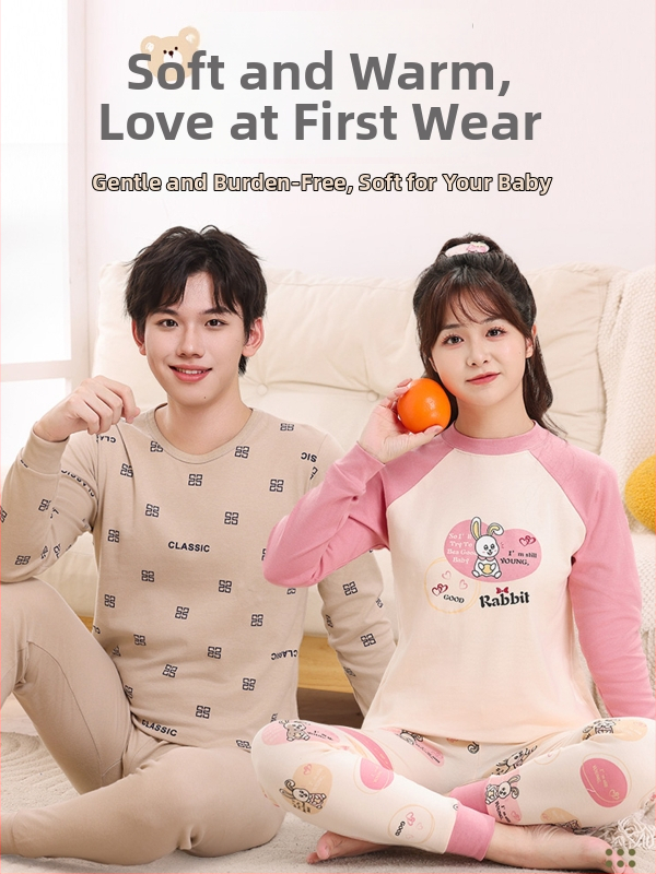 Vaikų 100% medvilnės terminis komplektas – unisex, apvalios kaklo iškirptė, rudens/žiemos pagrindinė apranga