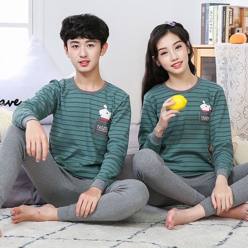 Vaikų 100% medvilnės terminis komplektas – unisex, apvalios kaklo iškirptė, rudens/žiemos pagrindinė apranga