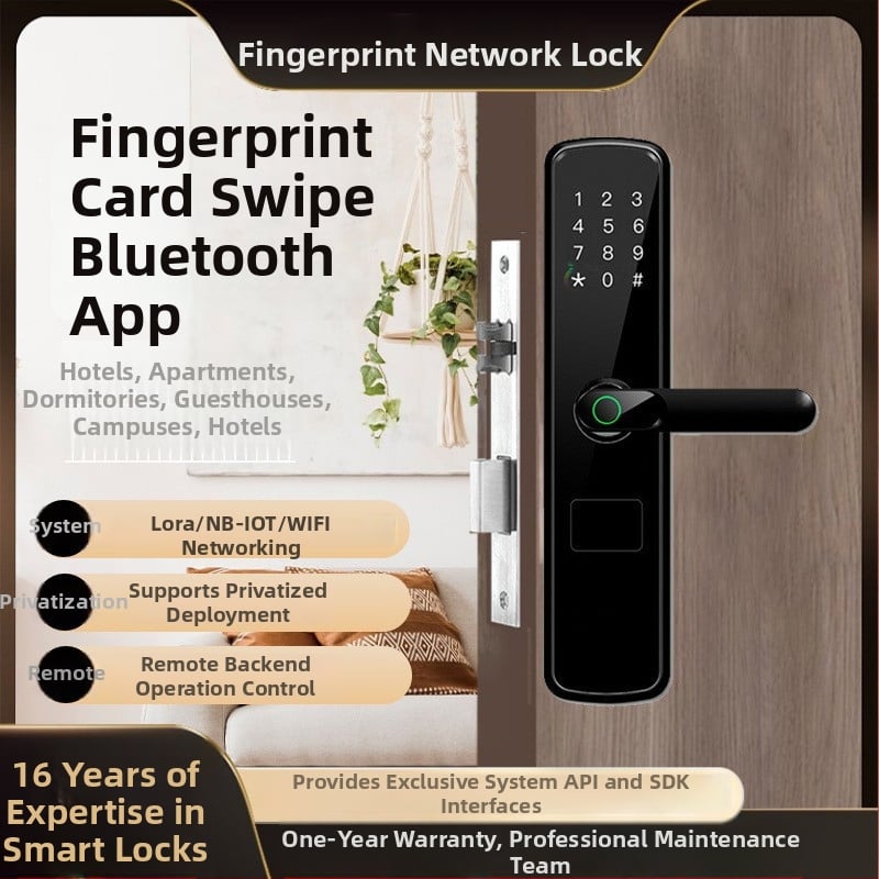 Nutikas ukse lukk hotellidele, korteritele, dormidele ja koolidele — mudel Gd-8000m; 100 sõrmejälje salvestust; 10 000 avamist; skannimise aeg ≤0.5 s; sobib hotellidele, korteritele, dormidele ja koolidele