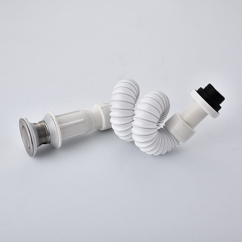 Set integrat de conductă de scurgere pentru chiuveta de baie, ABS, P-trap, capac rabat, design cu un singur ansamblu