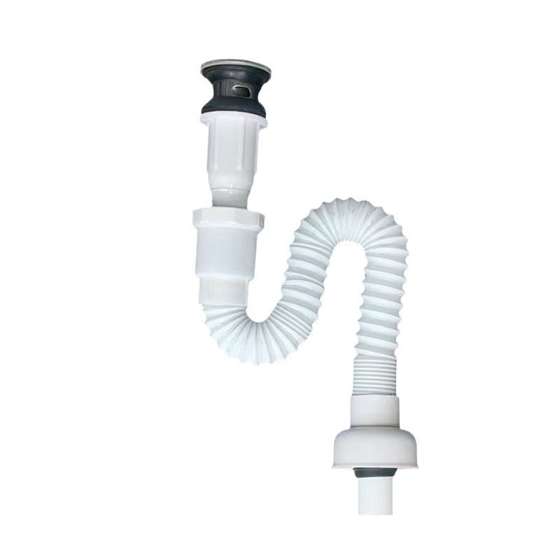 Set integrat de conductă de scurgere pentru chiuveta de baie, ABS, P-trap, capac rabat, design cu un singur ansamblu