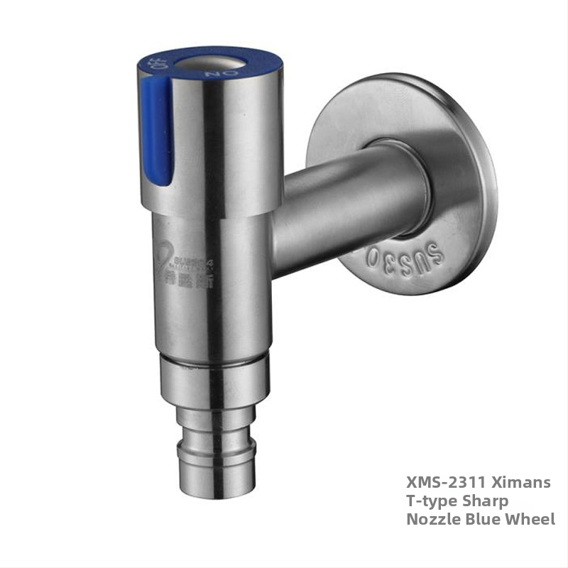 Skalbimo mašinos vandens čiaupas, 304 nerūdijančio plieno, sieninis įrengimas, T tipo, vienos rankenos, modelis XMS-2301