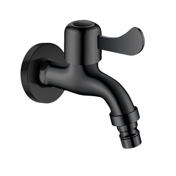 Черният кран за пералня с 4-точково свързване, 304 неръждаема стомана, стенен монтаж, едно студено подаване, бързо отваряне, керамичен дисков вентил