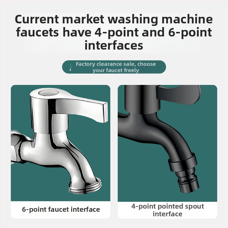 Čierny kohútik na práčku, 4-punktové pripojenie, 304 nerezová oceľ, nástenné upevnenie, jednosmerný studený prívod, keramický diskový ventil