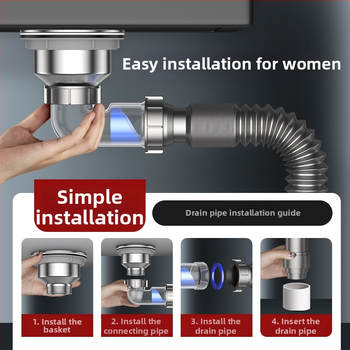 Nõudepesuvanni drenaažitoru – külgmontaaž, tõstetav tüüp, lõhna vastu, kaasaegne minimalistlik stiil