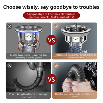 Nõudepesuvanni drenaažitoru – külgmontaaž, tõstetav tüüp, lõhna vastu, kaasaegne minimalistlik stiil